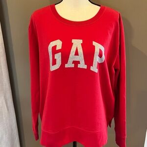 Gap Women's Red Glitter Logo Long-sleeved Soft Pullover, Size XXL